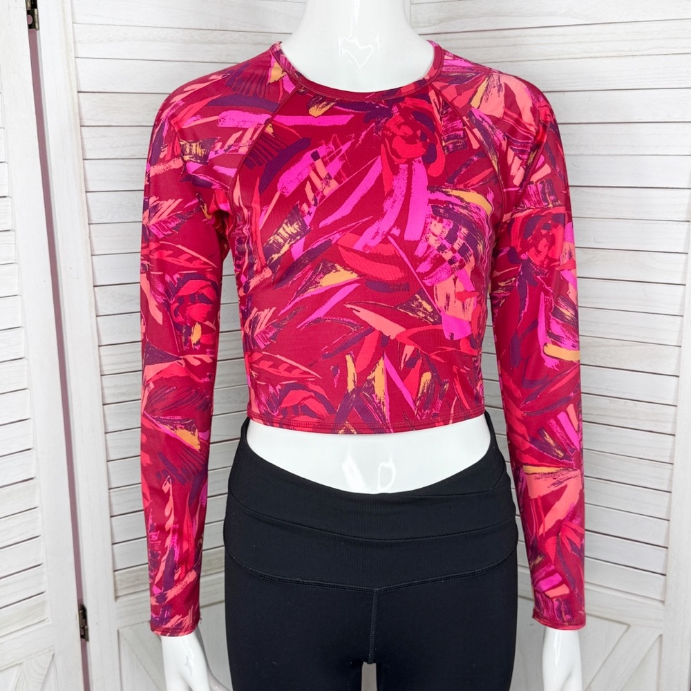 All In Motion Printed Rash Guard Cropped Swim Shirt‎ Red Pink Multi Medium